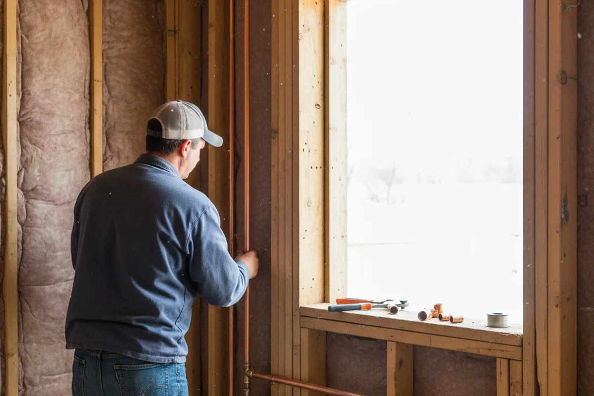 Licensed plumber running new copper supply lines in a Waynesville home